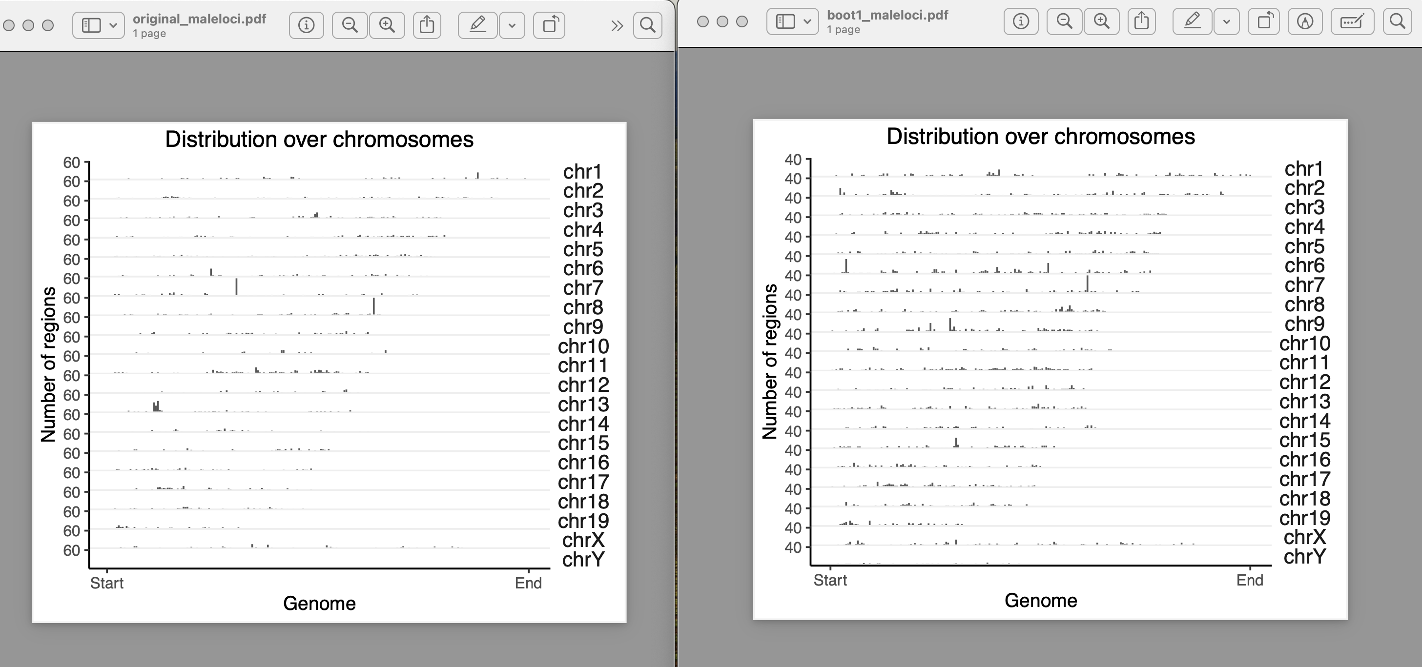 genomic distribution of original and null loci small RNA loci